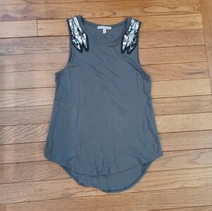 Express One Eleven Charcoal Tank with Sequin Wing Accents